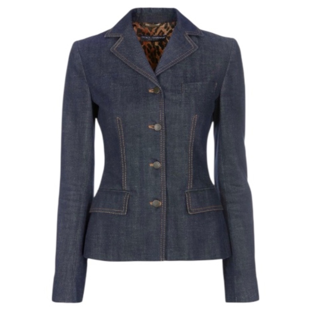NWOT VTG Dolce & Gabbana Y2K Denim Blazer Leopard Print Womans SZ M